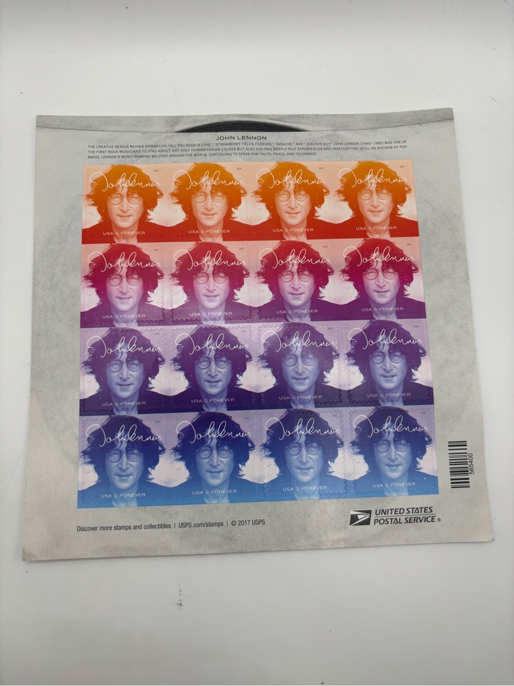 John Lennon Forever Stamps Sheet USPS